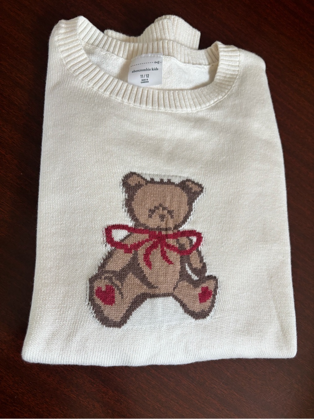 abercrombie kids Cream Knit Teddy Bear Crewneck Sweater - Picture 4 of 5